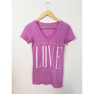 Aeropostale Coffee Love Graphic V-Neck Tee Purple Small